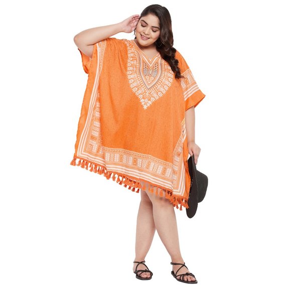 Dashiki Print Orange Polyester Short Caftan Tunic Dress for Women by Gypsie Blu - Picture 1 of 7